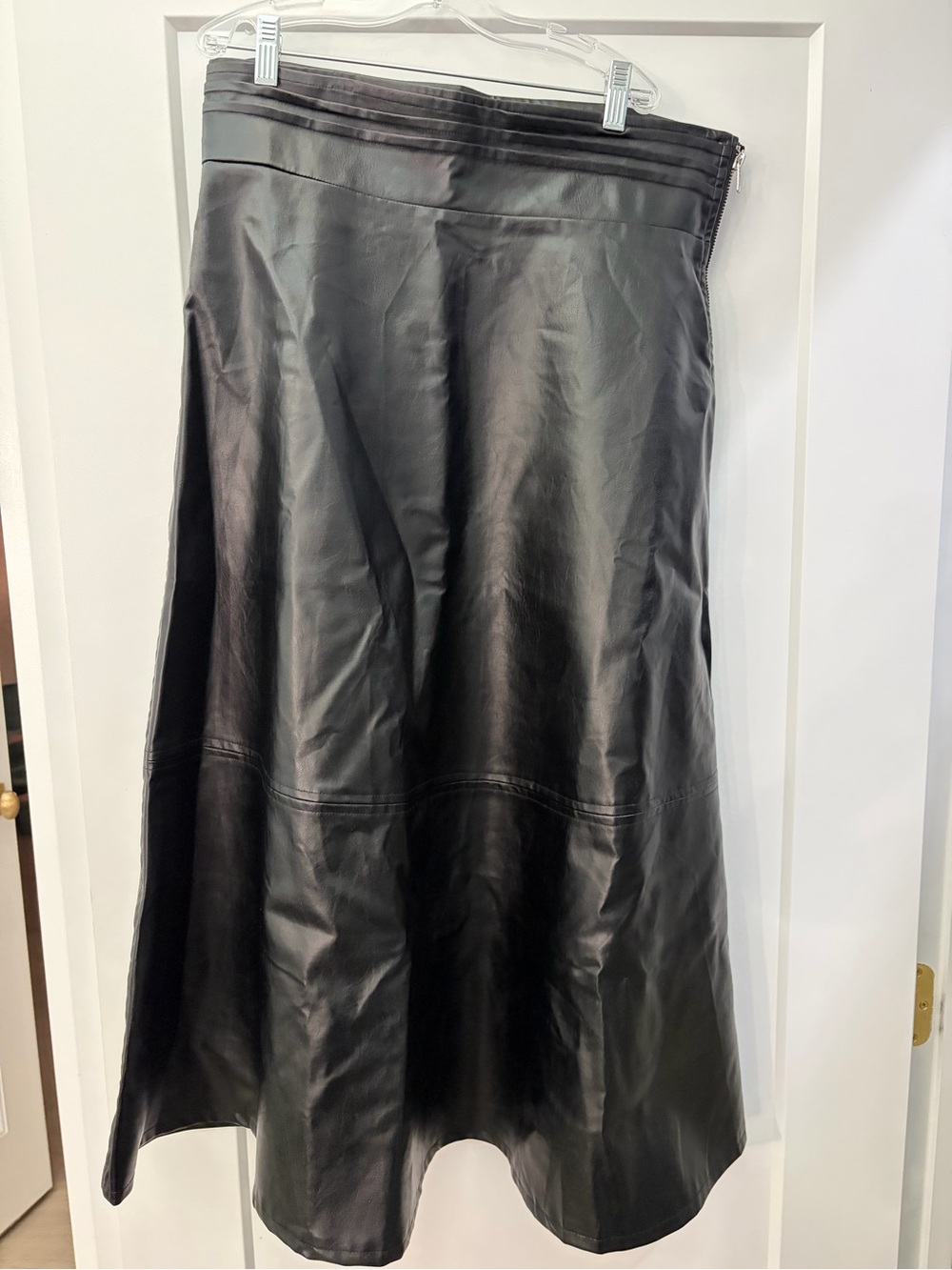 Black Faux Leather A-Line Maxi Skirt